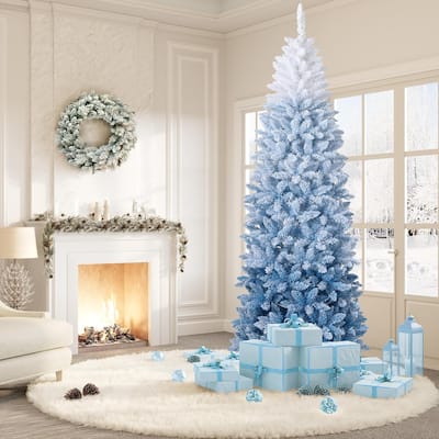 Prelit Blue Gradient Snow Flocked Christmas Tree, Xmas Tree - N/A