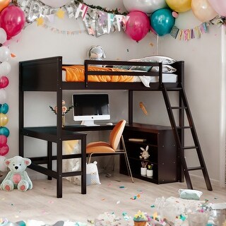 Full Size Loft Bed With Shelves and Desk For Home