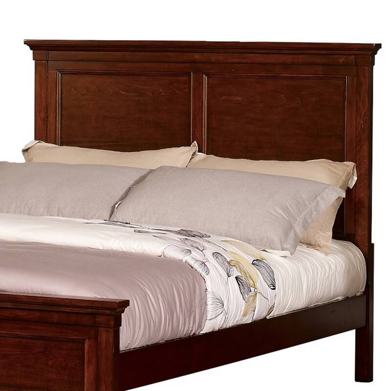 Umi Queen Size Bed, Classic Panel Design with Molded Details, Brown Wood