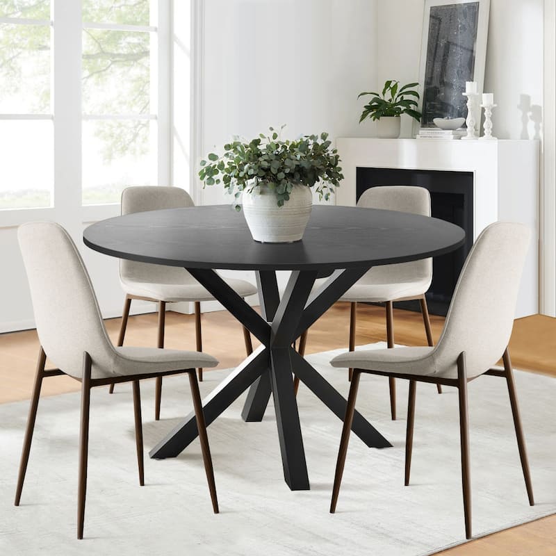5-Piece Dining Table Set for 4 with Upholstered Chairs and Round Crossed Base Table