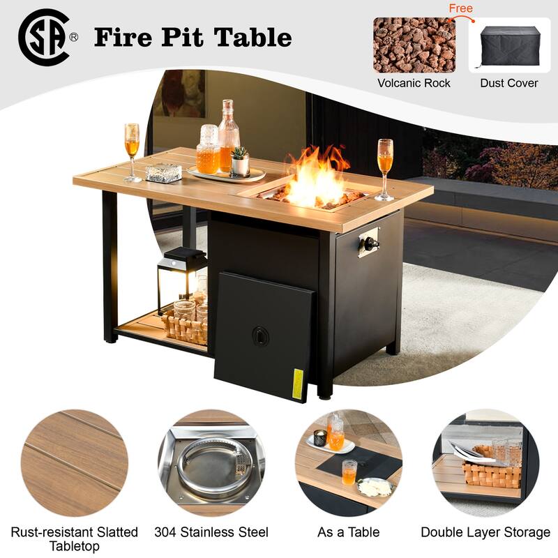 HOOOWOOO 4 Seater Grey Rattan Outdoor Furniture Fire Pit Set