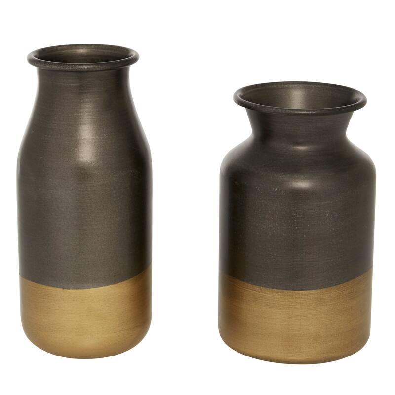 Gold Metal Decorative Vase with Gold Accents (Set of 2) - 4 x 4 x 9