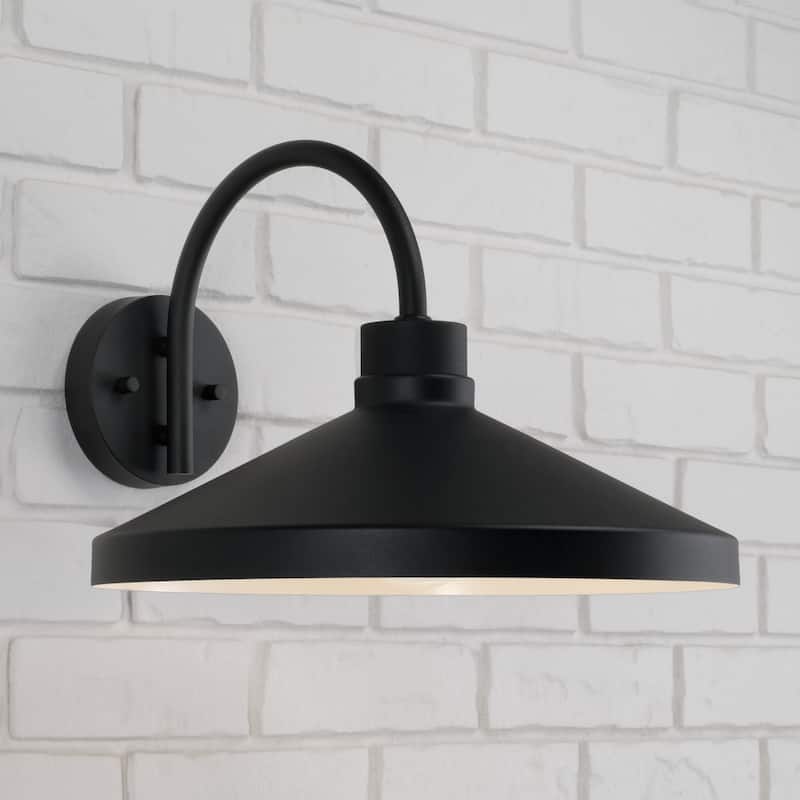 17.25"W x 11.50"H 1-Light Outdoor Cone Wall Lantern Barn Light in Black with White Interior