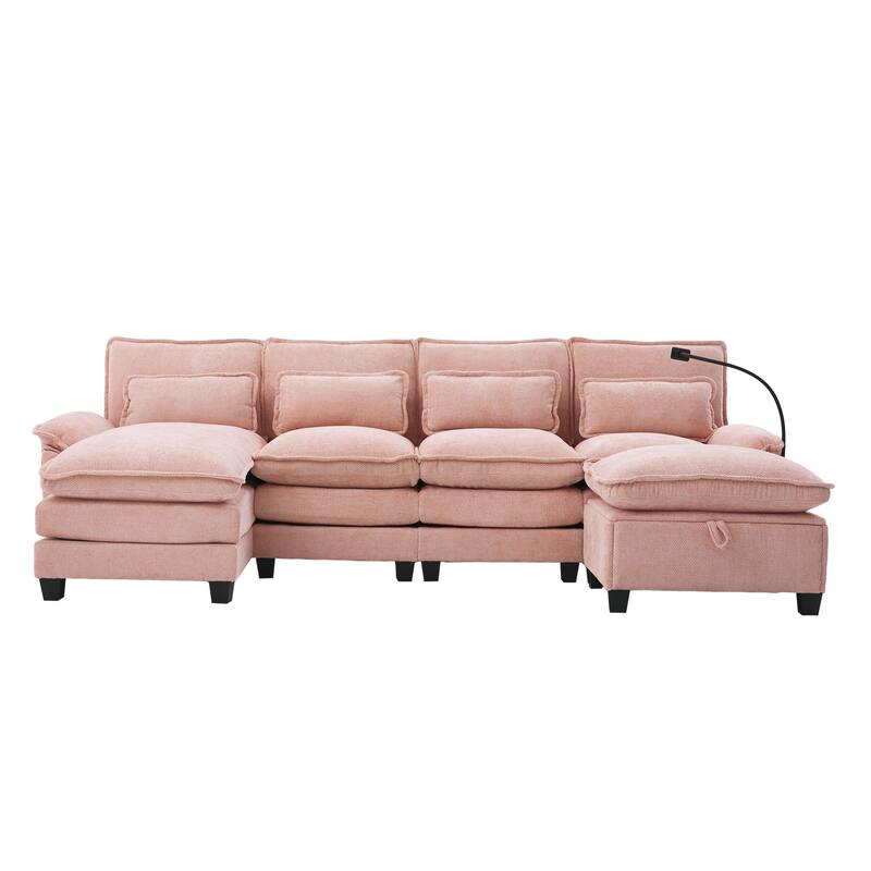 HOMEFUN Chenille Upholstered Oversized U-shaped Comfy Modular Sectional Sofa with Storage Ottoman