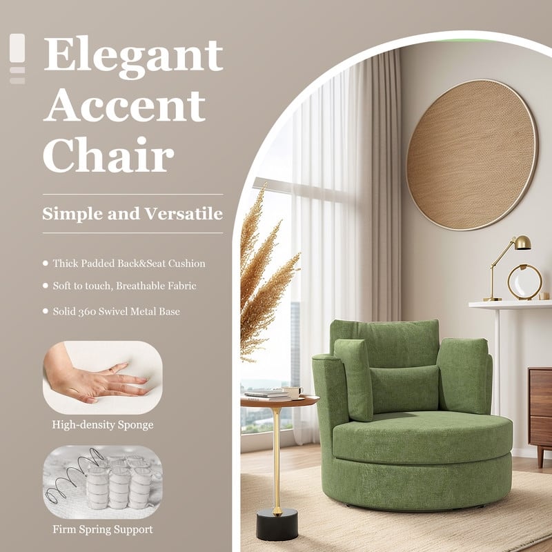 Chenille Swivel 34.7" Wide Soft Modern Upholstered Accent Chair