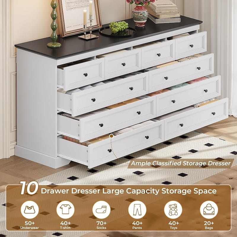10 Drawers Dresser 55" Large Drawers Wood Dressers & Chest of Drawers