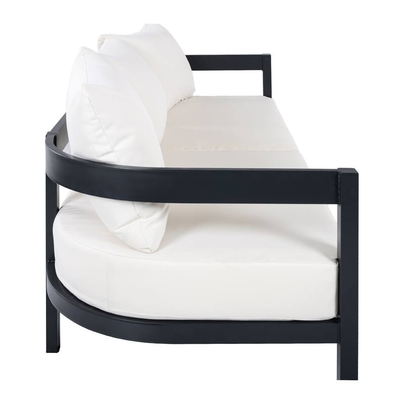 Christopher Knight Home - Modern 75.8" Outdoor Curved Patio 3-Seater Sofa with Aluminum Frame & Water-Resistant Cushions