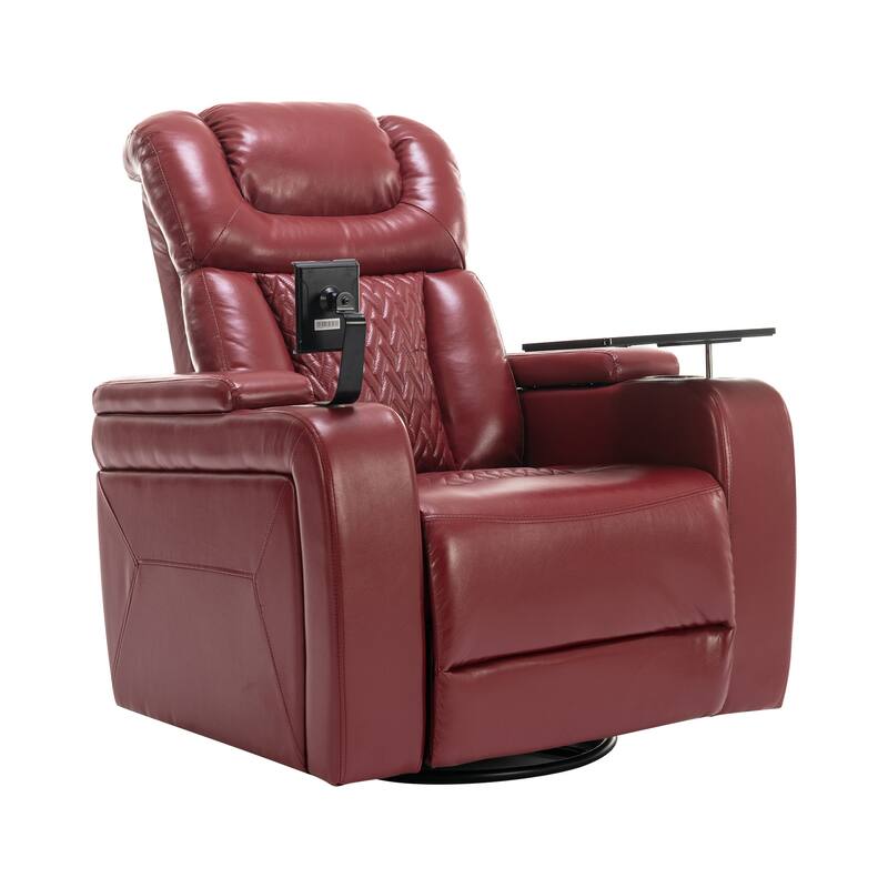 270° Swivel PU Leather Power Recliner with Phone Holder, Cup Holder, USB Port Home Theater Recliner for Living Room
