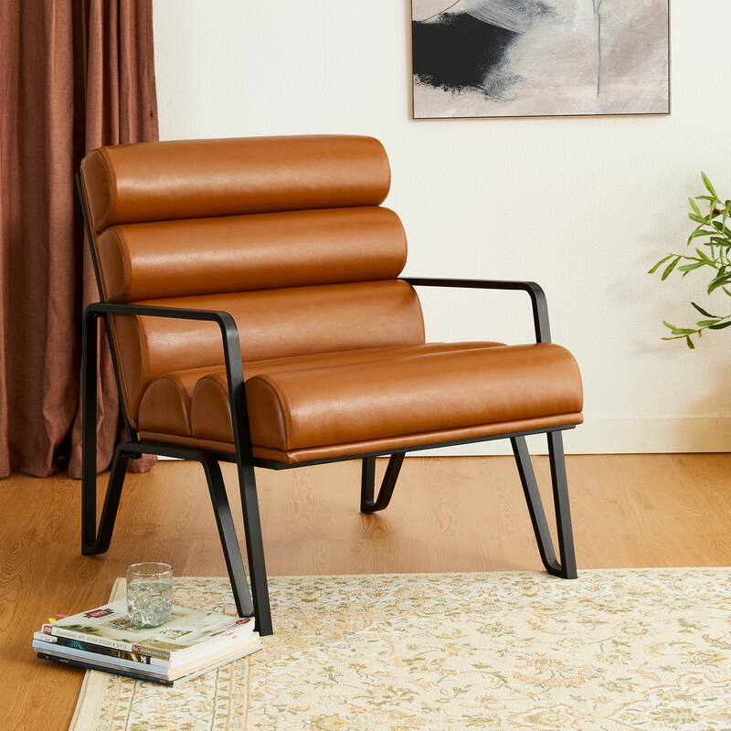 Glitzhome 26.75"W Modern Comfy PU Leather Accent Chair with Metal Frame