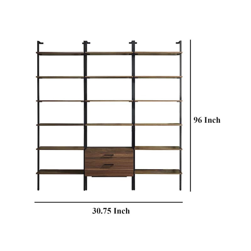 Wens 3pc Wall Mounted Bookcase Set, Shelves, 2 Drawers, Walnut Brown