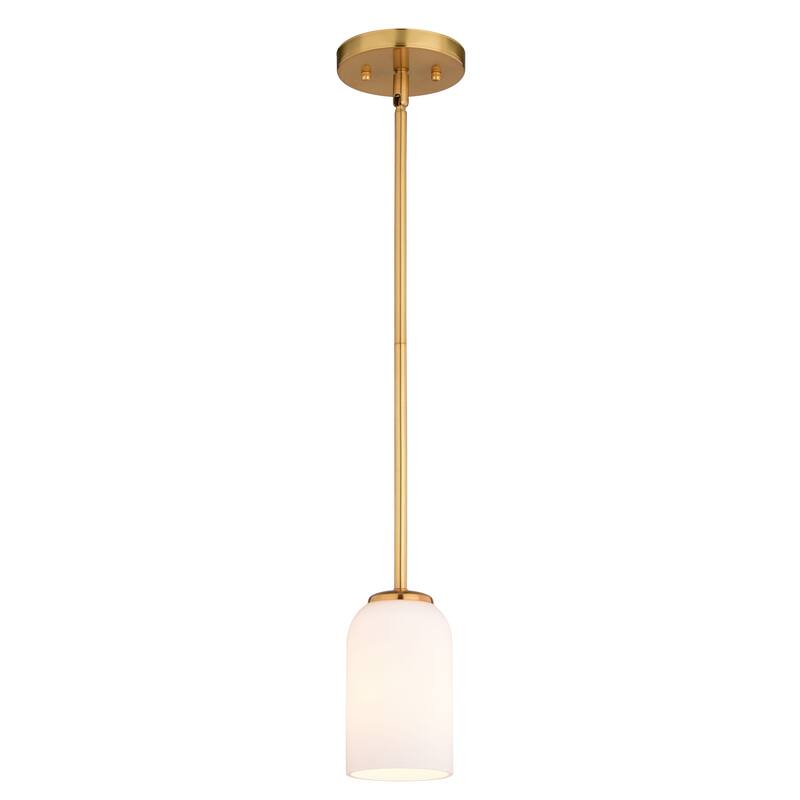 Shelby Gold Brass Transitional Mini Pendant Ceiling Light White Glass - 5.25-in W x 6.75-in H x 5.25-in D
