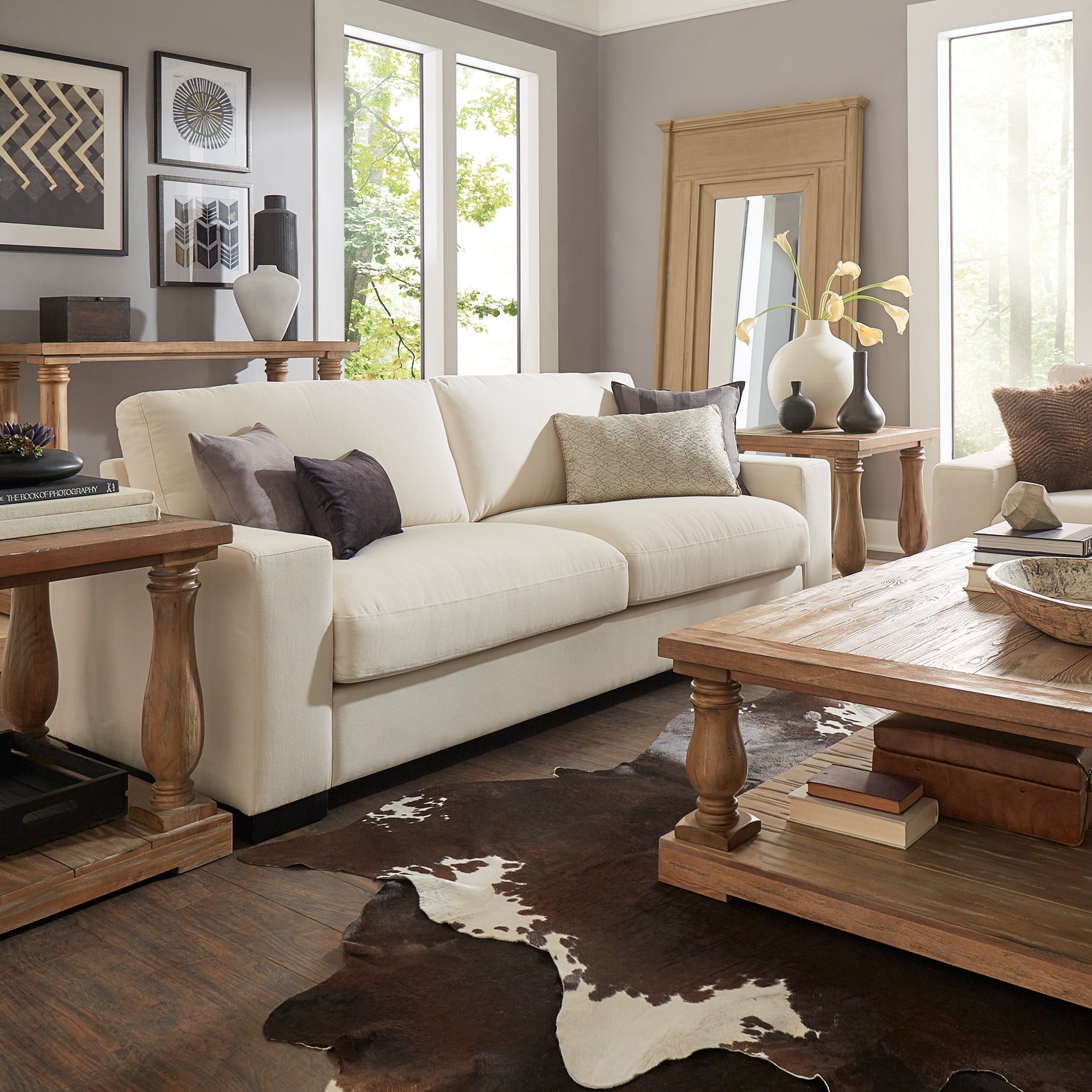 Inspire Q Lionel Modern White Fabric Down Filled Sofa by Artisan Beige