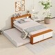 preview thumbnail 1 of 18, Full Size Platform Bed with Trundle, Storage Headboards and USB Charging Design White+Natural