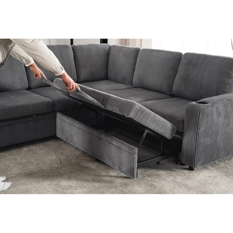 83.66" L-Shaped Sectional Sofa with Storage and Pull Out Bed