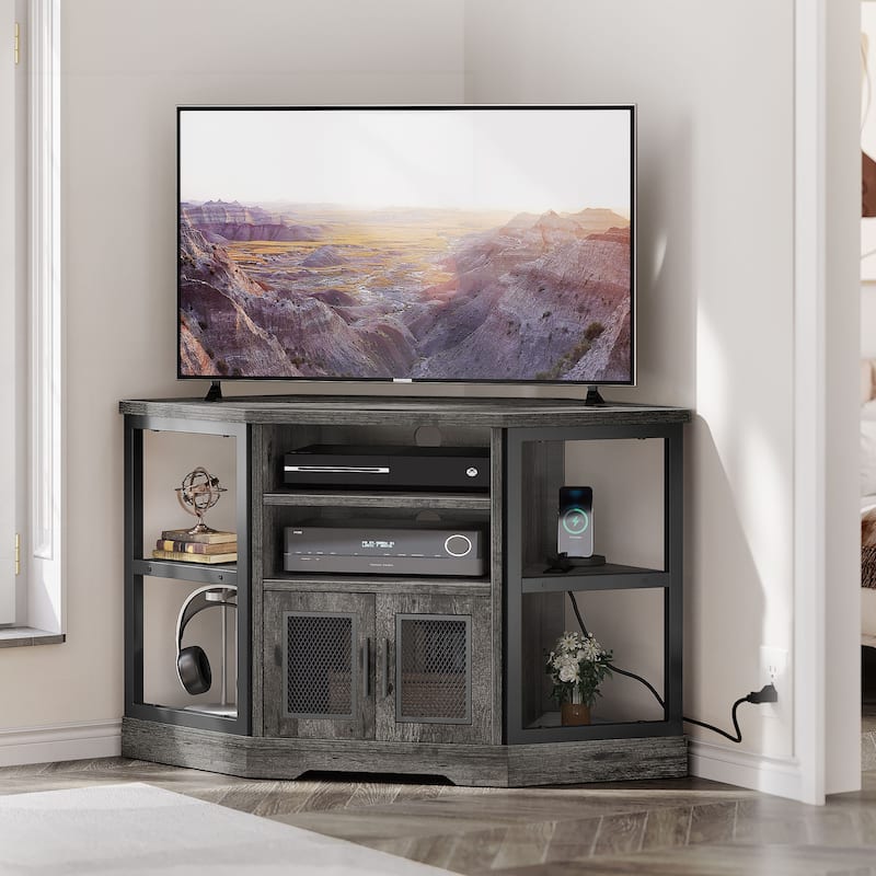 Moasis Farmhouse Corner TV Stand for TVs up to 55" Wood TV Media Console Entertainment Center
