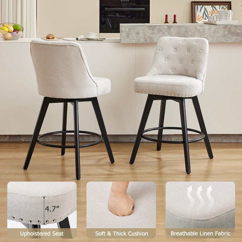 Bar Stools Set of 2, 26" Seat Height Barstools, Swivel Bar Chairs with Upholstered, Footrest, Backrest and Metal Legs