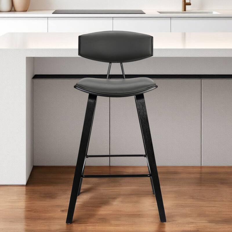 Iron Low Back Fabric Counter Bar Stool with Footrest and Wood Finish - 19” x 16” x 36” (D x W x H)