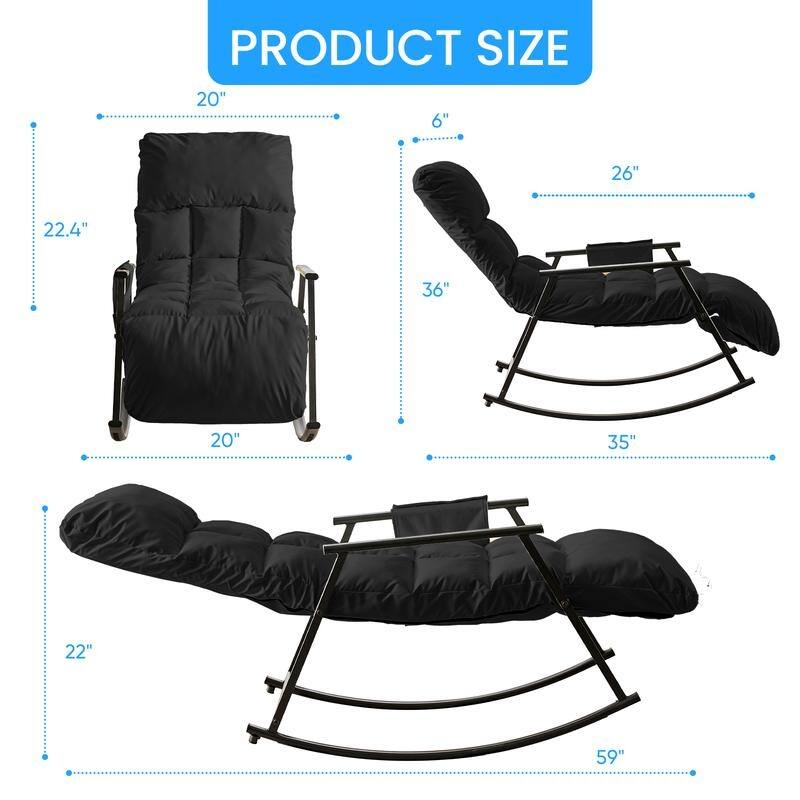 Mixoy Modern Adjustable Rocking Chair,Lounge Nursery with Iron Frame with Storage Pocket