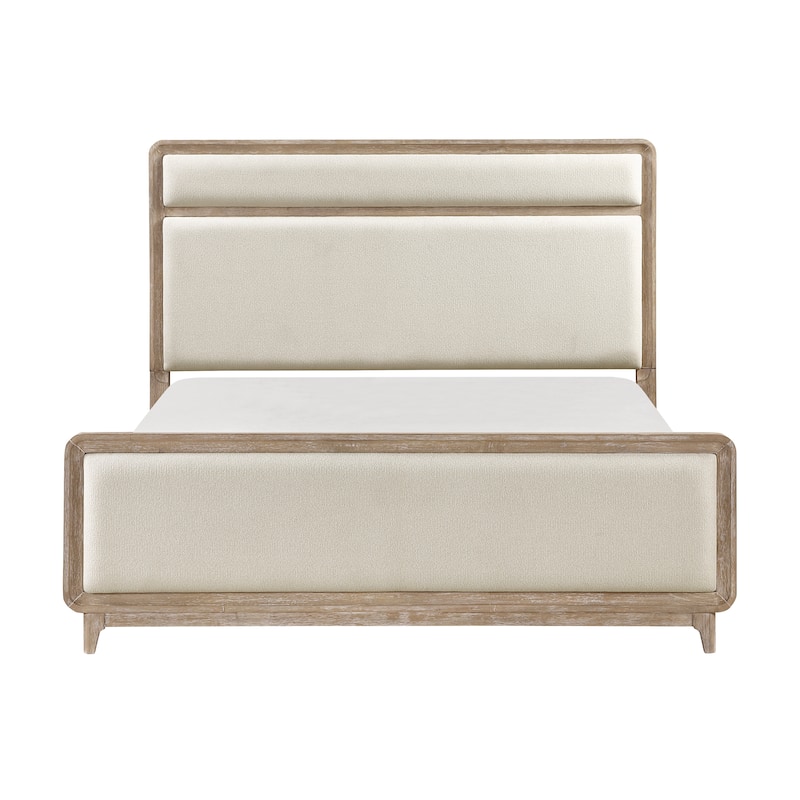 Modern Queen Bed with Upholstered Headboard and Footboard in Natural Finish