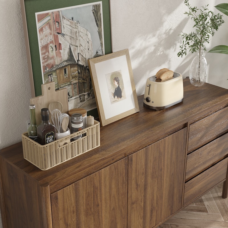 Wooden Living Room Storage Organizer,TV Stand Cabinet with 2 Doors & 3 Drawers,Mid-Century