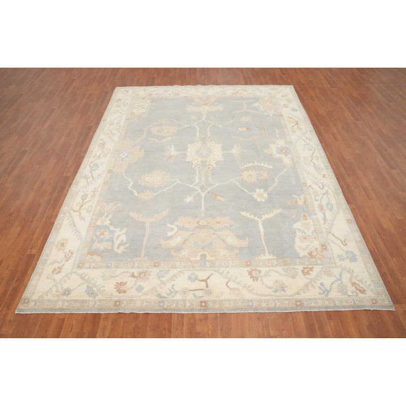 Hand Knotted Oriental 100% Wool Carpet Transitional All-Over Greys & Charcoal Oushak Area Rug - 11' 10'' X 9' 0''