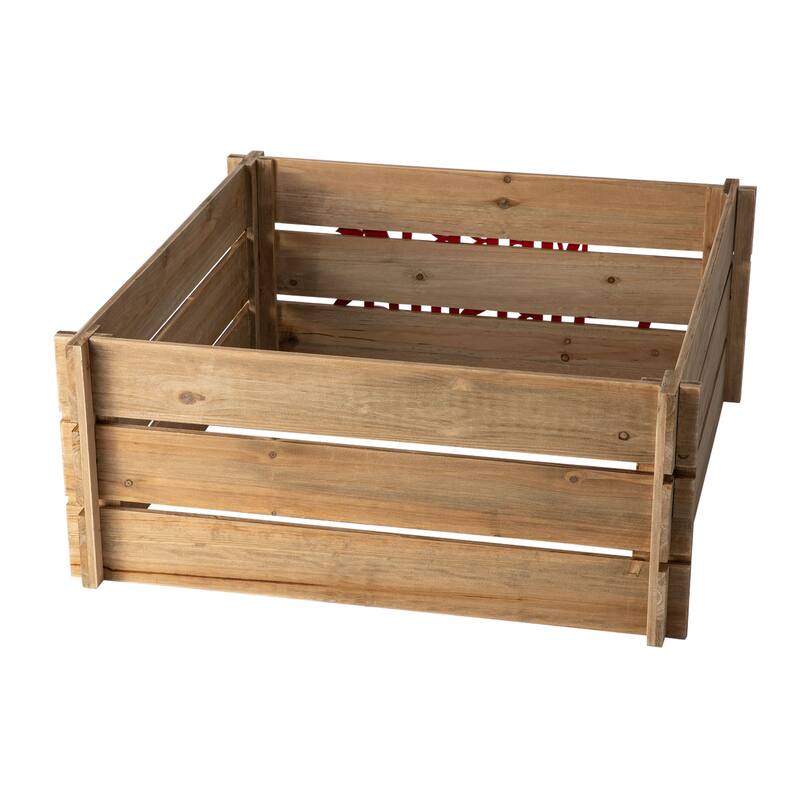 Glitzhome MERRY CHRISTMAS Solid Wood Crate Xmas Tree Collar