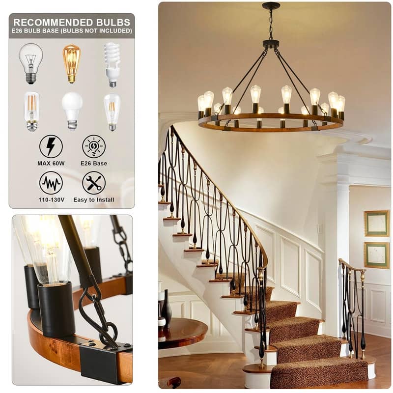 Large Wagon Wheel Chandelier Farmhouse Rustic Wood Chandeliers