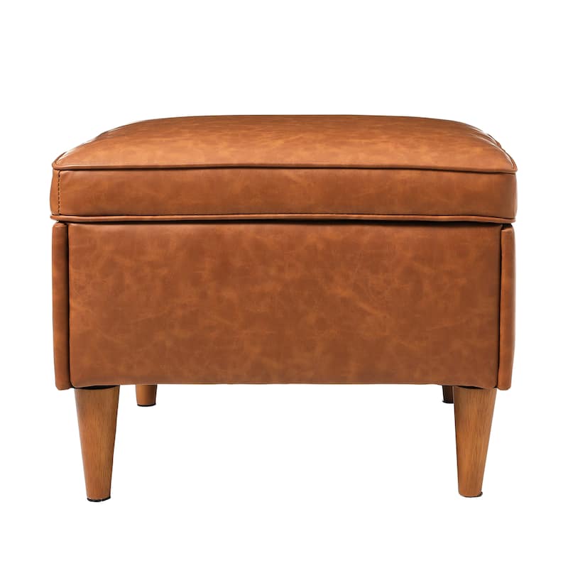 Atley Upholstered Ottoman with Storage and Solid Wood Legs