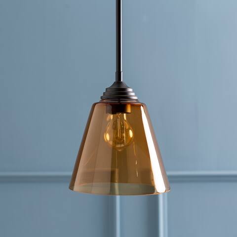 Lionel Amber Glass 1-light Hanging Pendant - 8.75"H x 7.875"W x 7.875"D