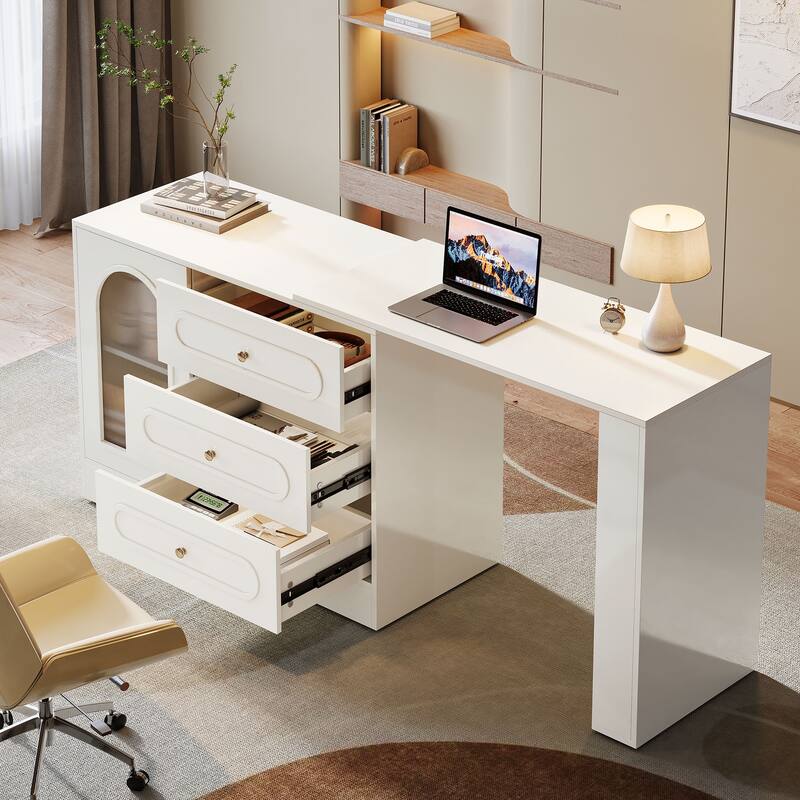 Modern 360° Rotatable Computer Desk, Executive Desk with 3 Drawers
