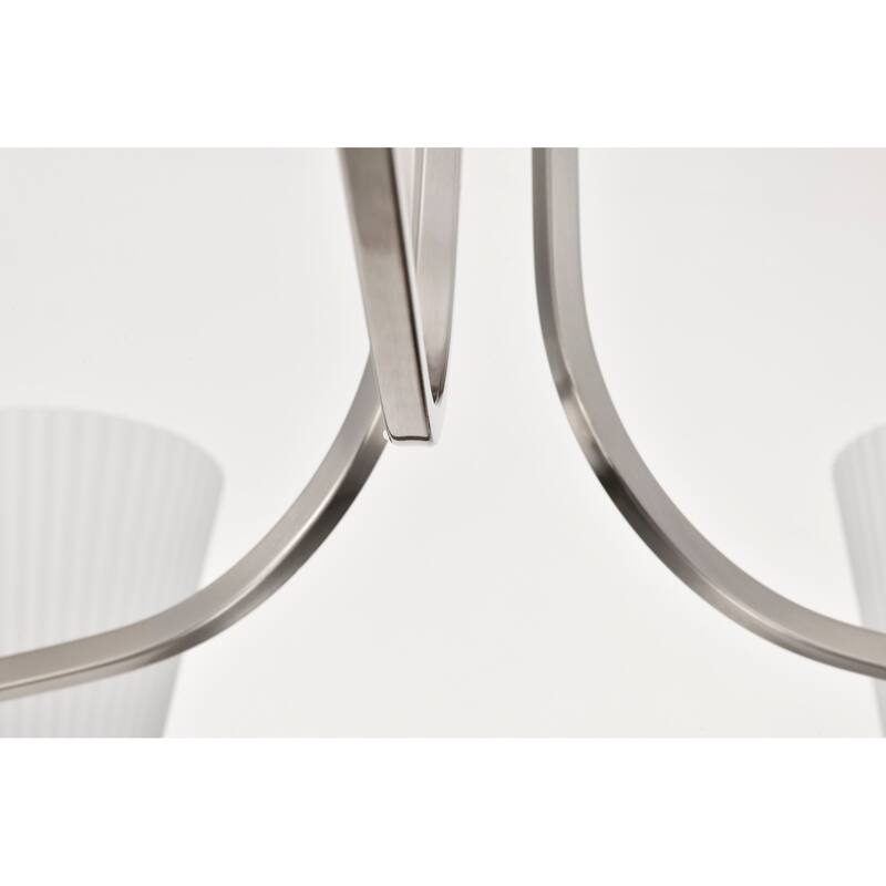 Royale 6 Light Chandelier Brushed Nickel Finish Ribbed White Glass - Brushed Nickel