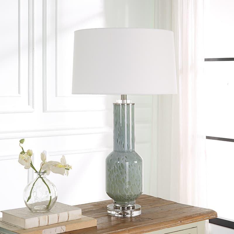 Bubble Glass Table Lamp with Tapered Shade - 30" - Aqua Gray