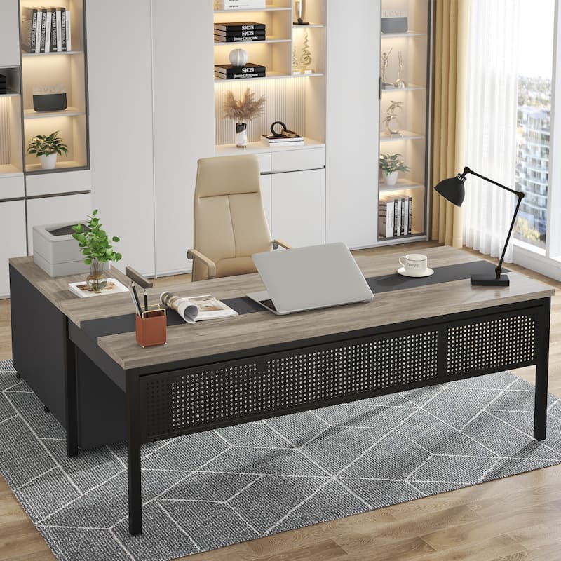71 Inch Executive Desk with Mobile File Cabinet, L-Shaped Desk with Drawers & Shelves, Large Computer Desk for Home Office