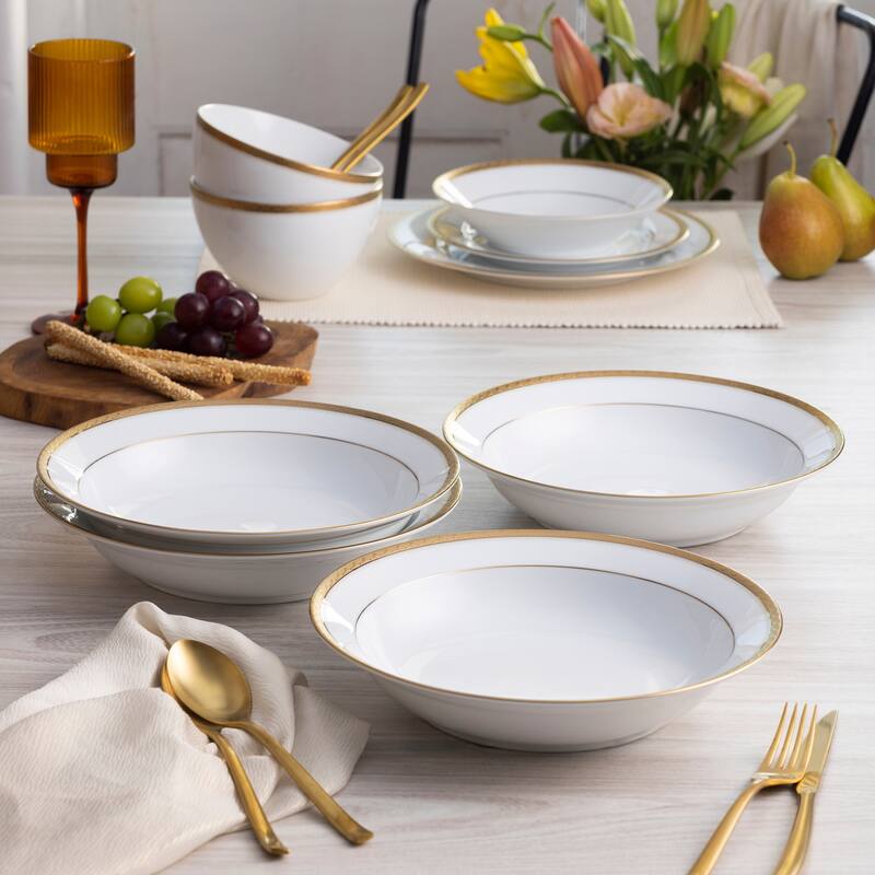 Charlotta Platinum Set of 4 Rim Dinner Bowls, 10", 25 oz.