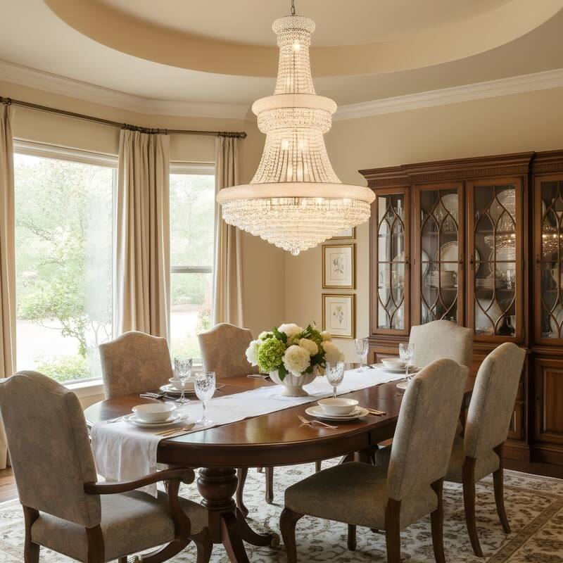 32-Inch Crystal Chandelier, 27-Light Ceiling Light with LED Bulbs - N/A