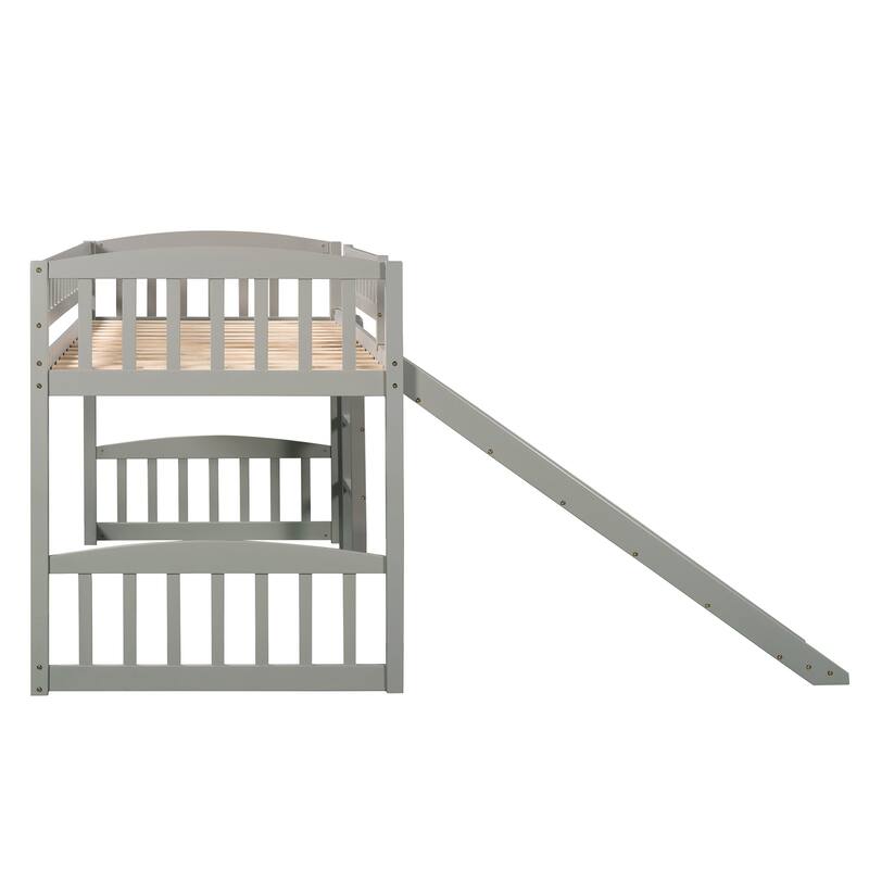 Gray Twin Loft Bed with Slide and Ladder, Space-Saving Kids Furniture