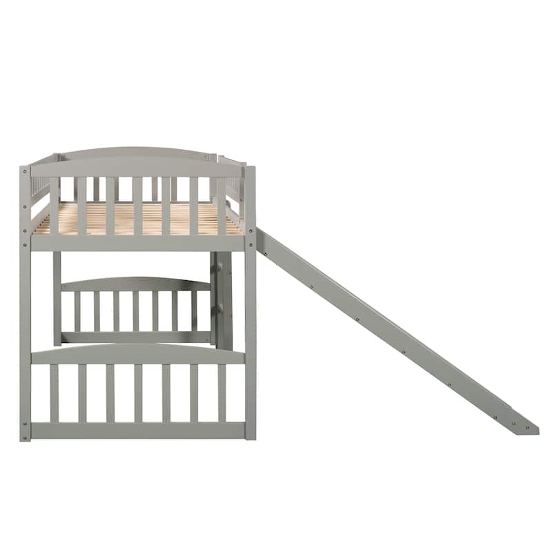 Roomfitters Twin Size Loft Bed with Slide and Ladder, Gray