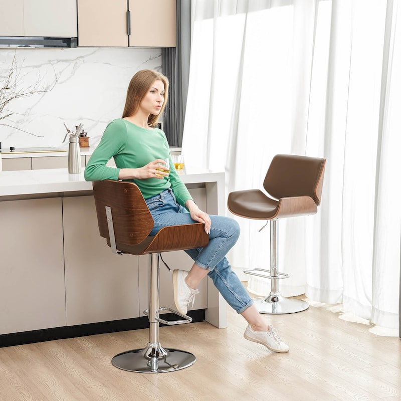 Glitzhome Set of 2 or 4 Modern Height Adjustable Faux Leather Swivel Bar Stools