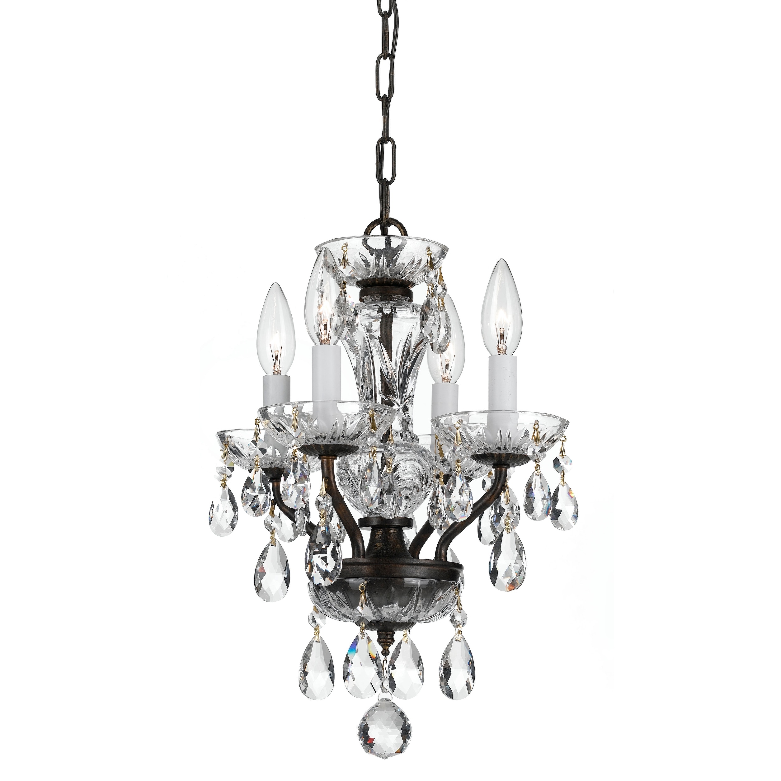 Traditional Crystal 4 Light Bronze Mini Chandelier - 11'' W x 15'' H