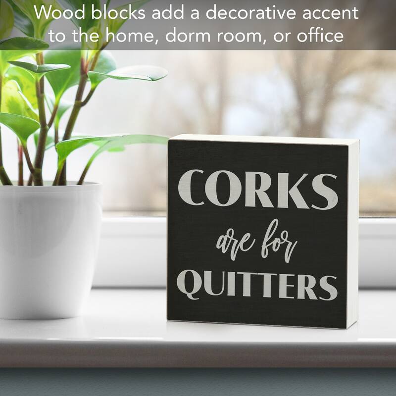 Corks Artistic Freestanding Solid Wood Block Sign Made in the USA 3.75” Square Decorative Accent for Home or Office - Multi