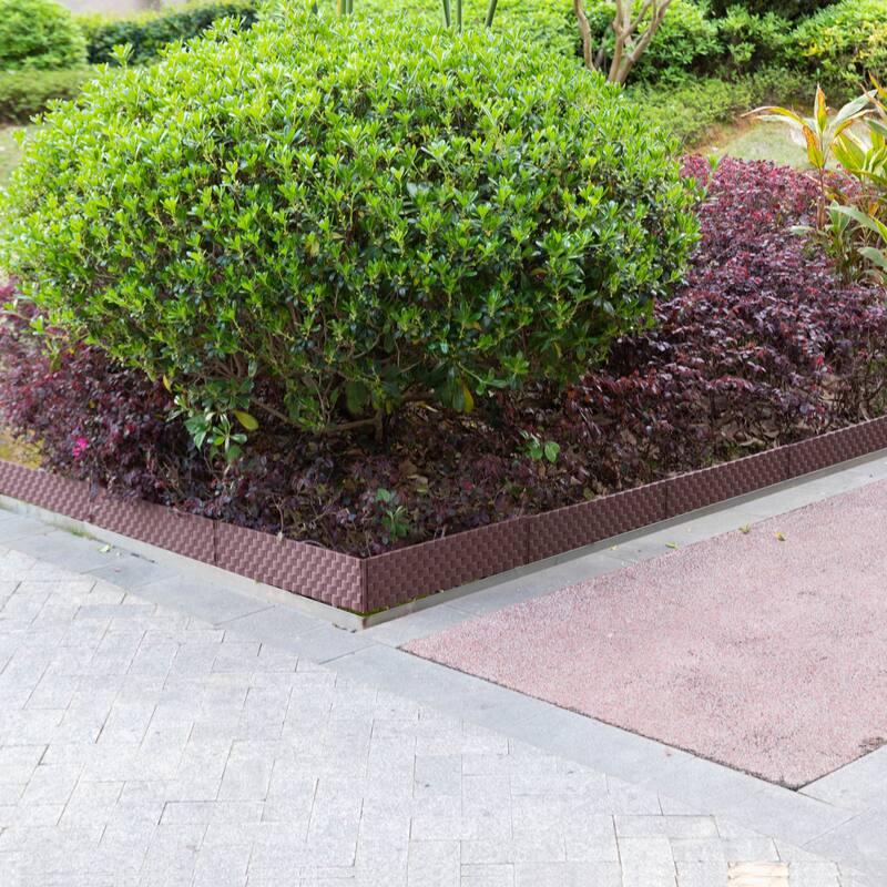Set of 8 Pcs Decorative Rattan-Inspired Plastic Landscape Edging and Garden Fence Borders in a Rich Coffee Hue for Lawn
