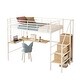 preview thumbnail 10 of 15, Twin Size Metal Loft Bed with L-Shaped Desk, Storage Wardrobe, Sturdy Ladder Shelves, Guardrails & Metal Grid