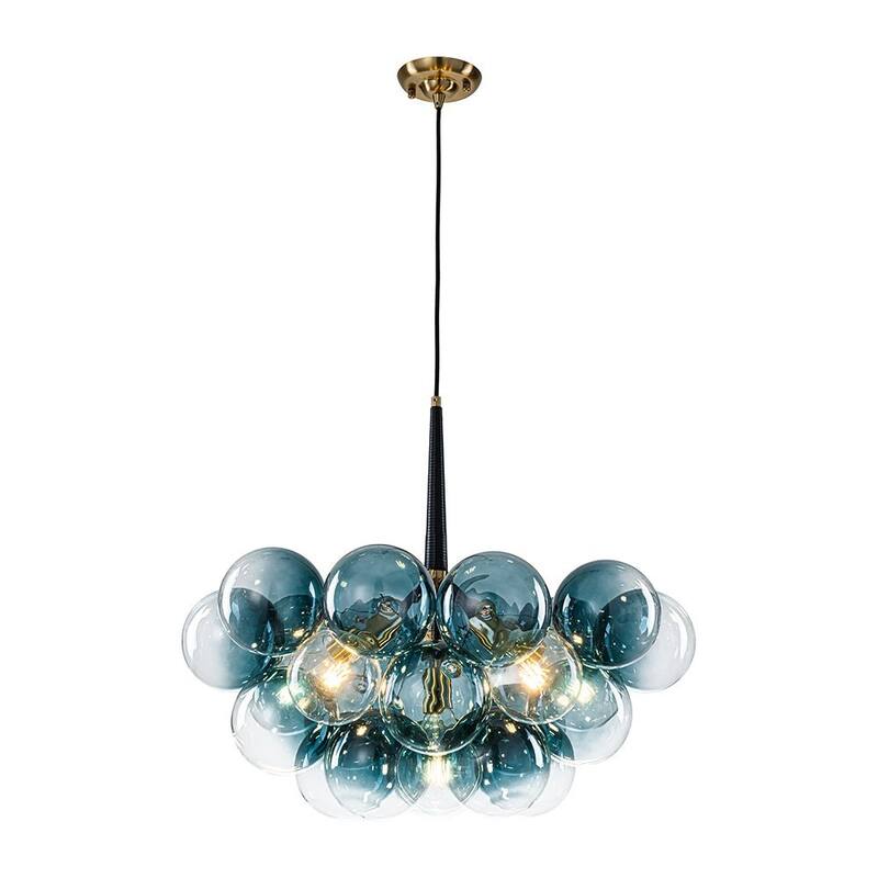 Glam Art Deco Cluster Glass Globe Blue Bubble Chandelier