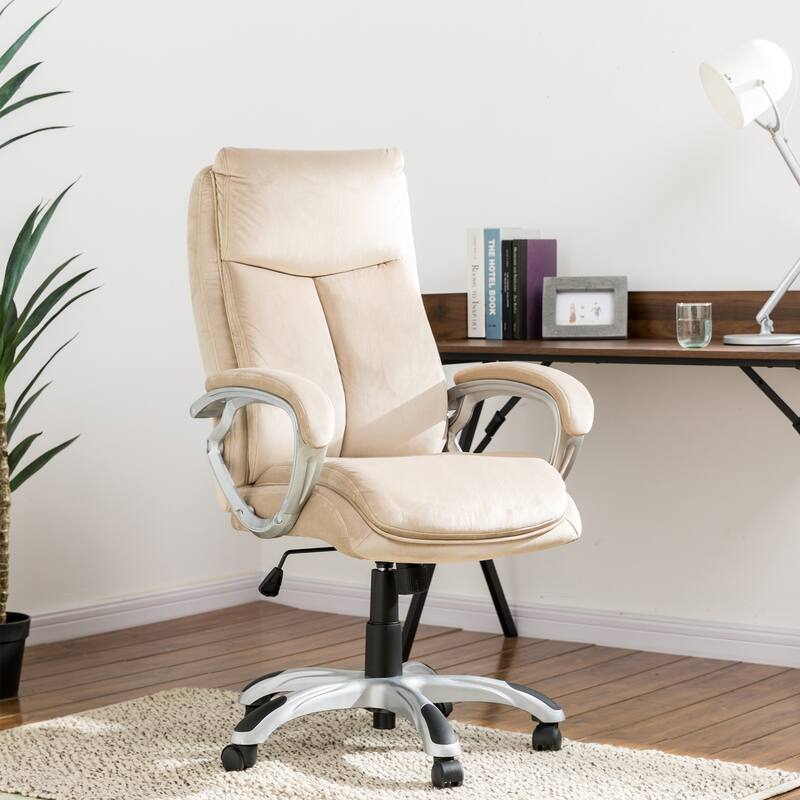 Glitzhome Beige Velvet High Back Adjustable Swivel Ergonomic Desk Office Chair