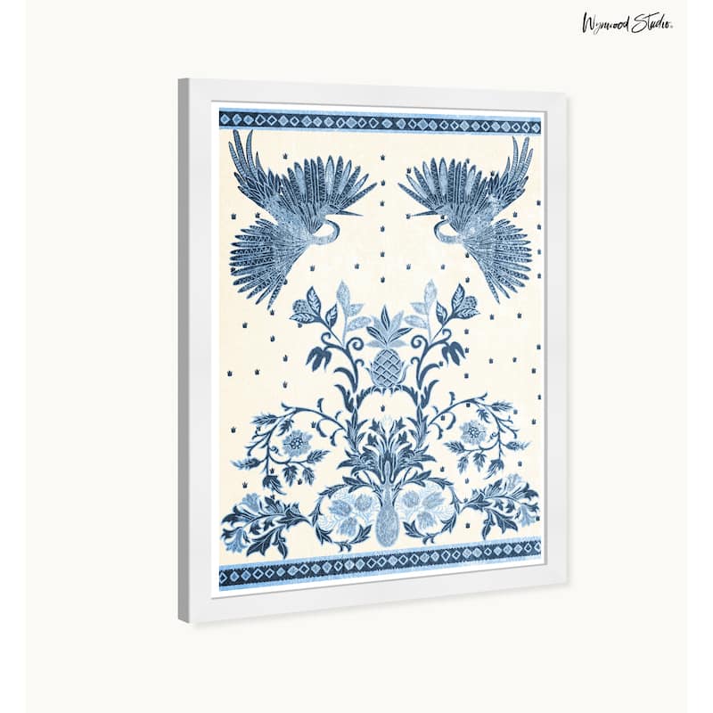 Wynwood Studio Flight Of Crane Azul Framed Tropical Chinoiserie Art Prints