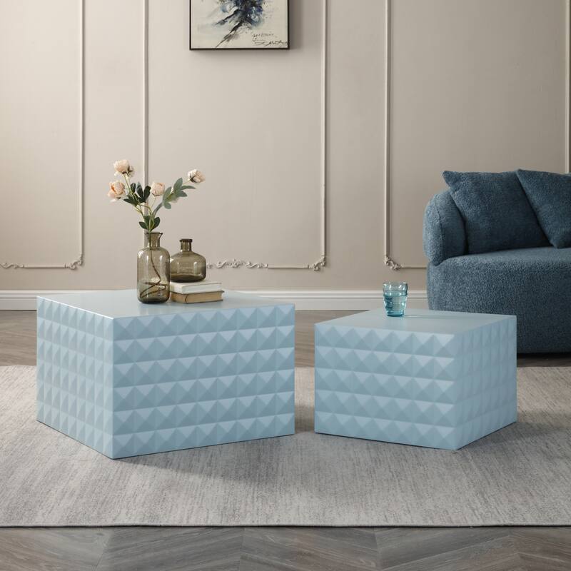Modern Glam Square Nesting Coffee End Side Table for Living Room(Set of 2)