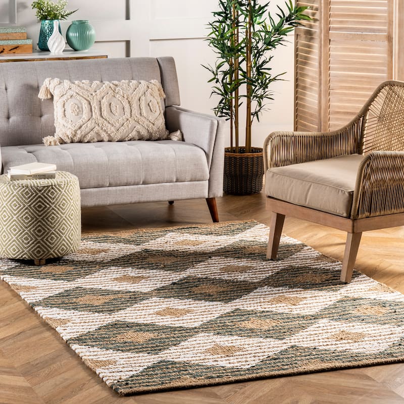 Nuloom Hand Braided Marla Denim And Jute Diamonds Area Rug - 6' x 9' - Olive - Runner