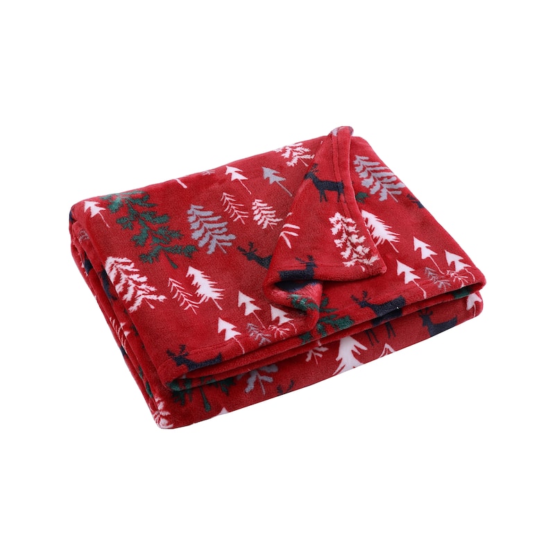 Eddie Bauer Ultra Plush Super Soft & Cozy- Reversible Throw Blankets - Plush Deer Wood Red