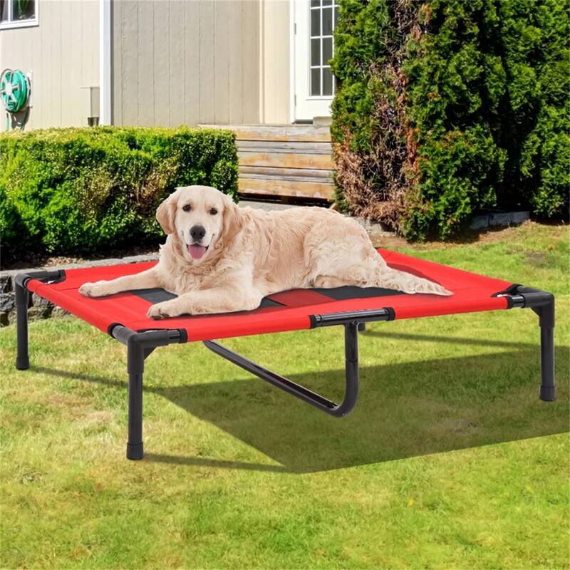 Red Pet Bed with Durable Steel Frame and Breathable Mesh Fabric - 36" L x 30" W x 7" H - Red