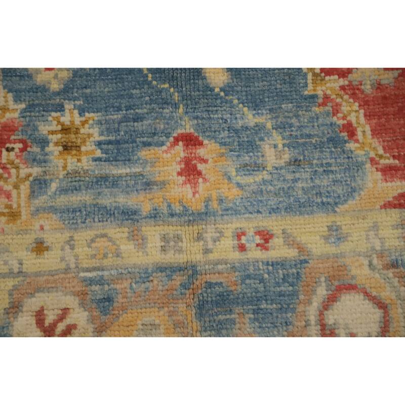 Hand Knotted Oriental 100% Wool Carpet Transitional Floral Navy Blue & Blues Oushak Area Rug - 7' 2'' X 5' 2''